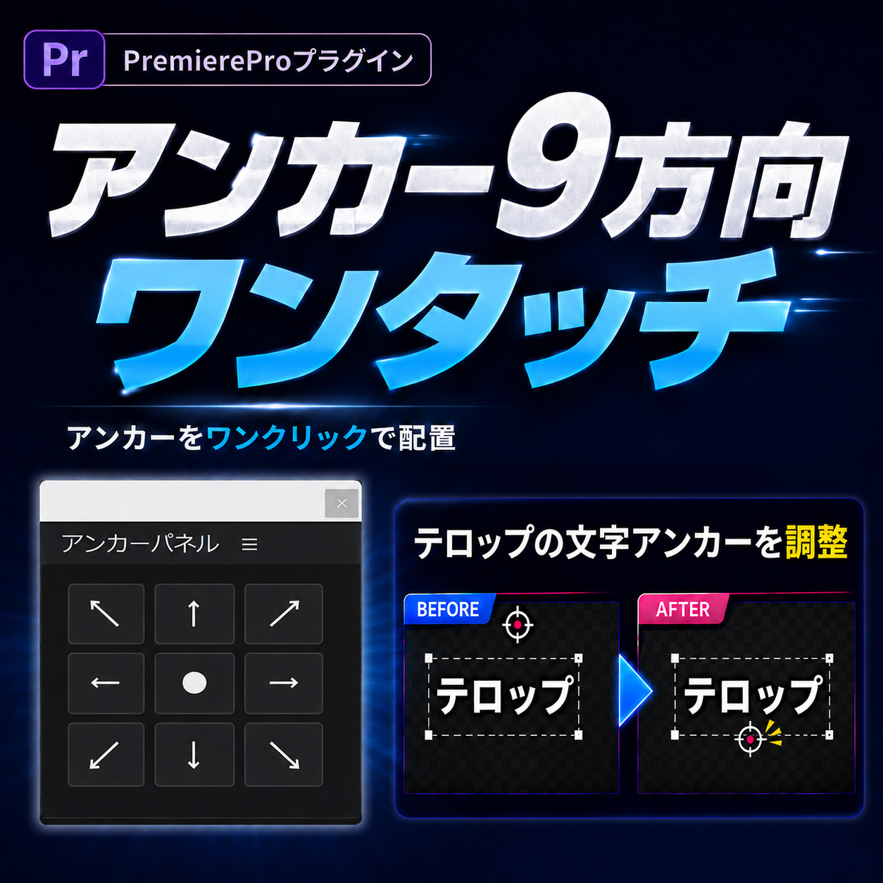 アンカーパネル — 1クリックでテロップのアンカーをピタっと調整