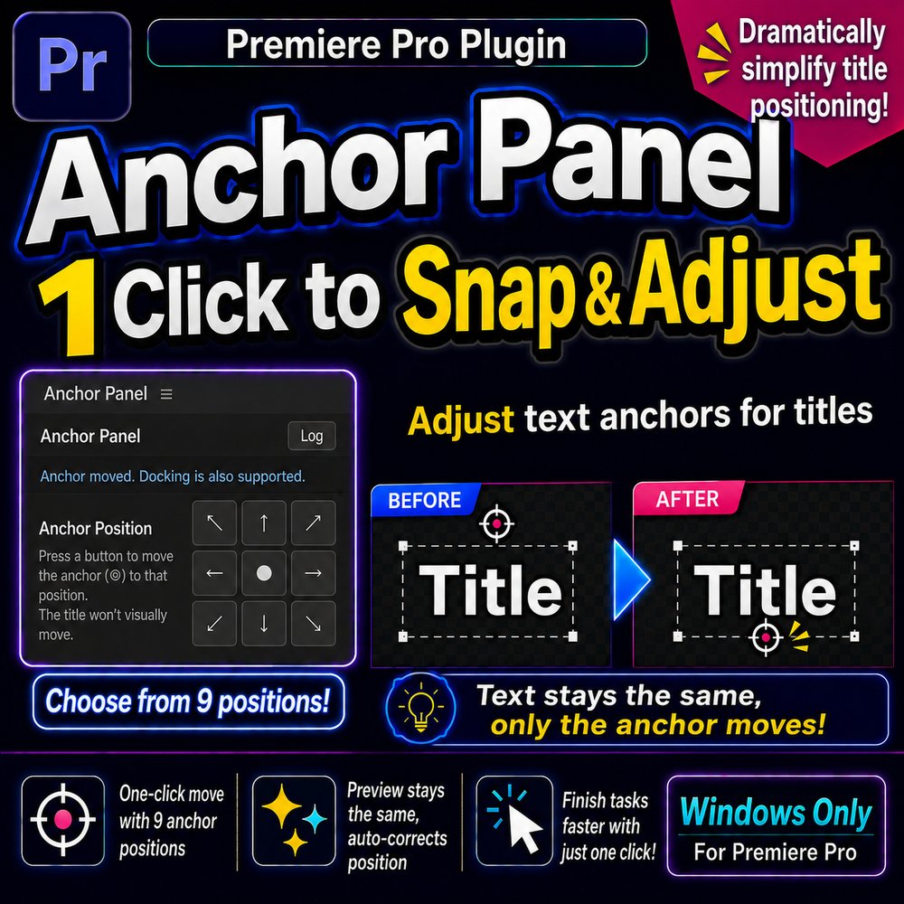 Anchor Panel — snap a text layer's anchor into place with one click