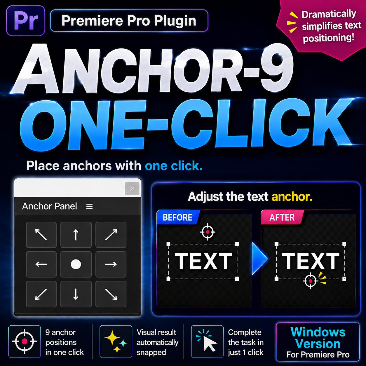Anchor Panel — snap a text layer's anchor into place with one click